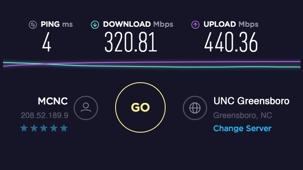 speedtest results display download and upload speeds and IP address